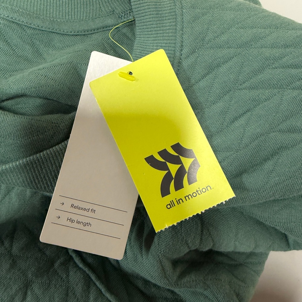 All in Motion Women's Quilted 100% Cotton Crewneck Sweatshirt Pocket Green - Picture 10 of 16